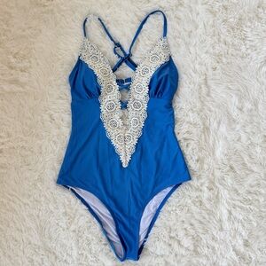 Cupshe Blue & Lace One Piece, Small